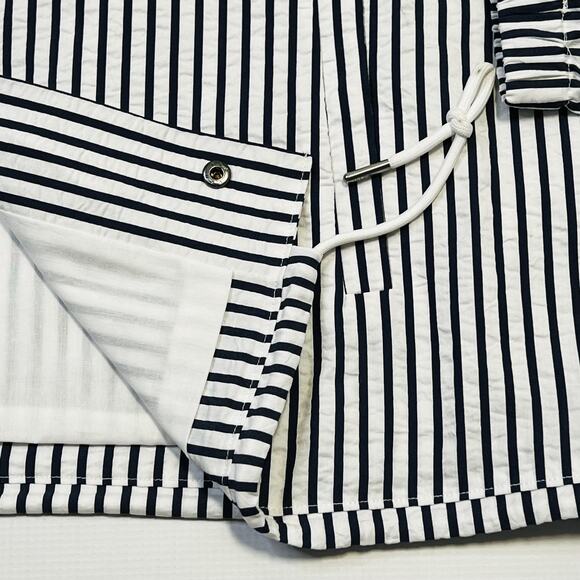 Esprit Jacket Womens Medium Black White Striped Button Up Drawstring Lightweight - Picture 5 of 13